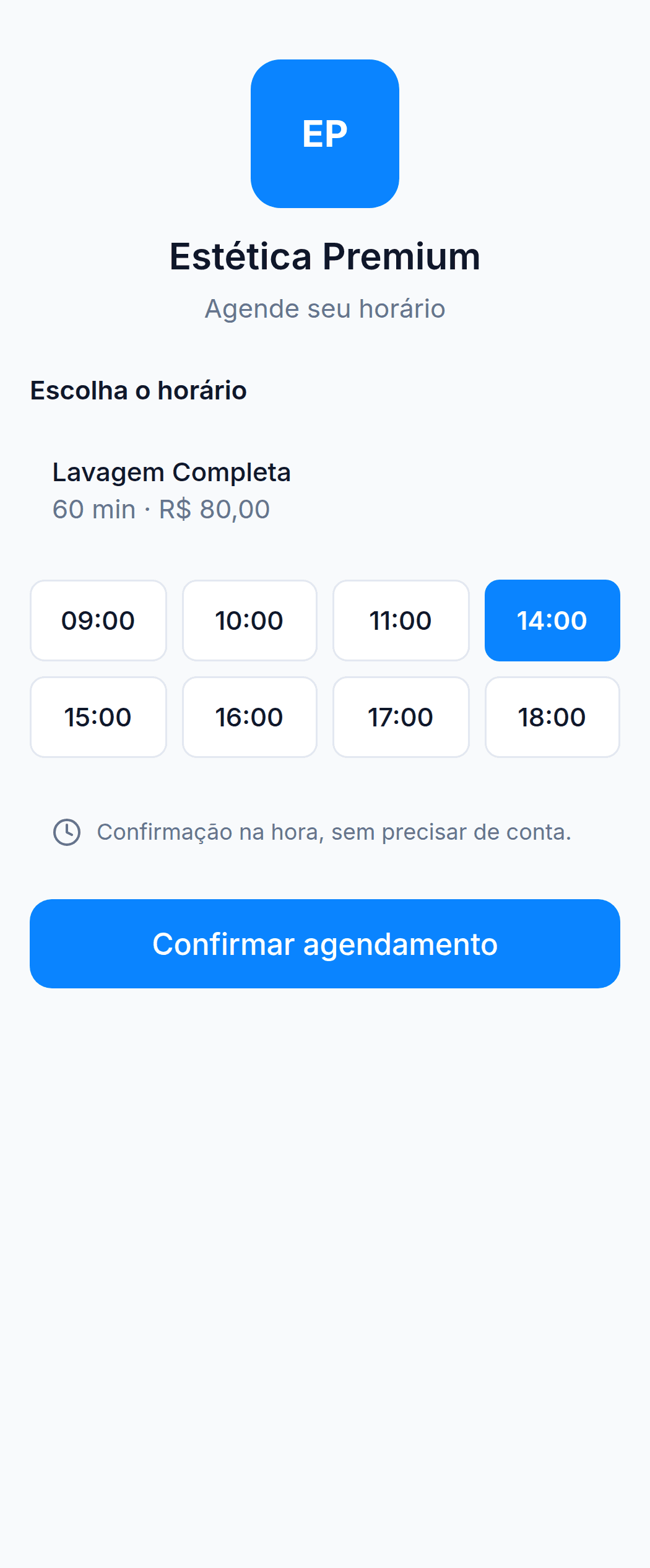 Página pública de agendamento da Carvi